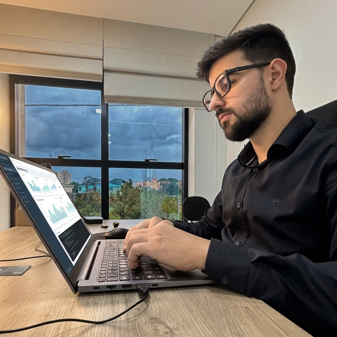 João Paulo analisando dashboards de campanhas na OXP